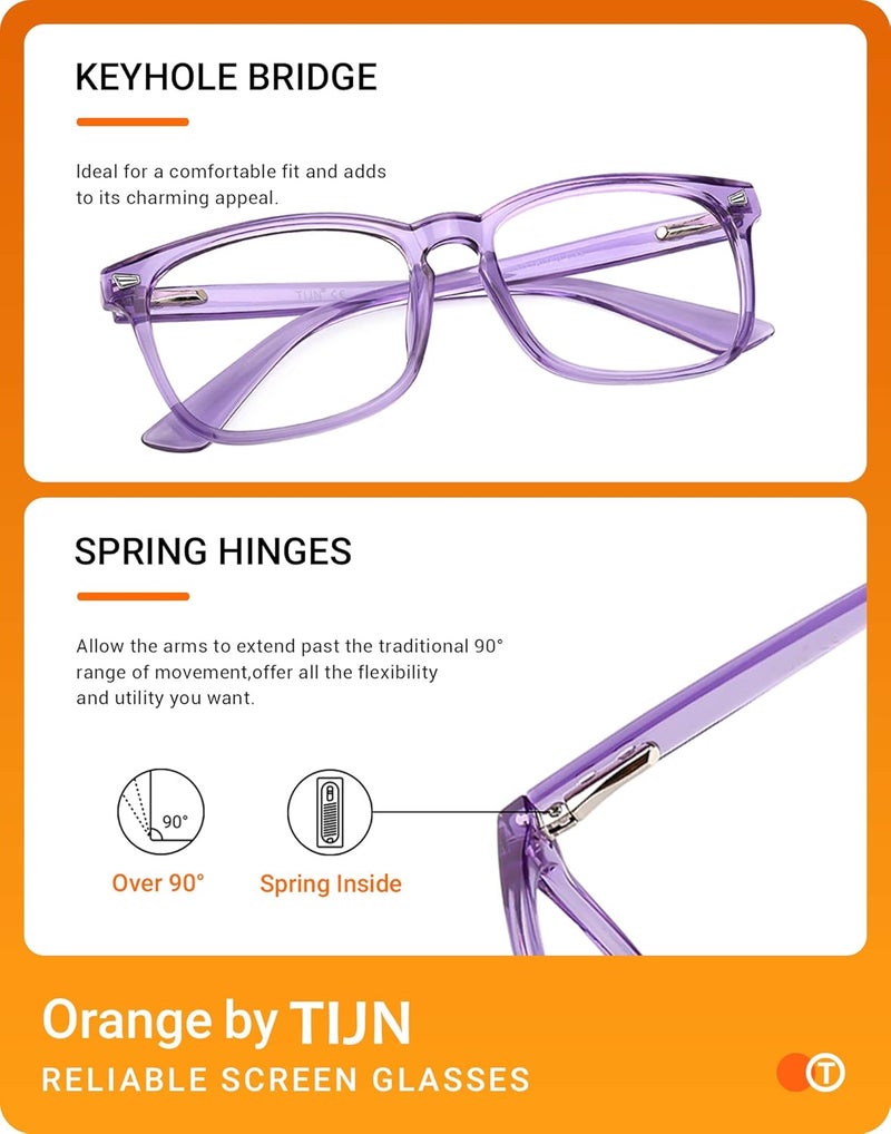TIJN Blue Light Blocking Glasses for Women Men Clear Frame Square Nerd Eyeglasses Anti Blue Ray Computer Screen Glasses (Purple) - Image 4